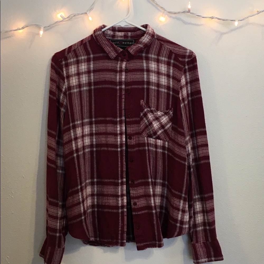 Burgundy & white plaid button up